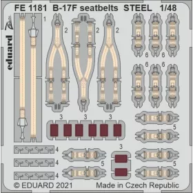   Eduard Accessories B-17F seatbelts STEEL 1/48 for HKM - acél fotómaratott biztonsági övek