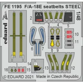  Eduard Accessories F/A-18E seatbelts STEEL 1/48 for MENG - acél fotómaratott biztonsági övek