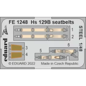   Eduard Accessories Hs 129B seatbelts STEEL for HOBBY 2000/HASEGAWA - acél fotómaratott biztonsági övek