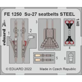   Eduard Accessories Su-27 seatbelts STEEL for GREAT WALL HOBBY - acél fotómaratott biztonsági övek