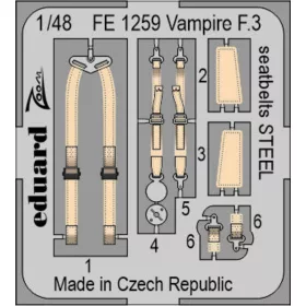   Eduard Accessories Vampire F.3 seatbelts STEEL for AIRFIX - acél fotómaratott biztonsági övek