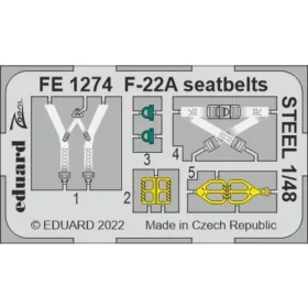  Eduard Accessories F-22A seatbelts STEEL 1/48 - acél fotómaratott biztonsági övek