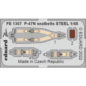  Eduard Accessories P-47N seatbelts STEEL for ACADEMY - acél fotómaratott biztonsági övek
