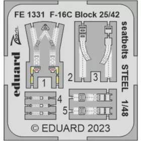   Eduard Accessories F-16C Block 25/42 seatbelts STEEL 1/48 for KINETIC - acél fotómaratott biztonsági övek