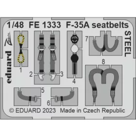   Eduard Accessories F-35A seatbelts STEEL 1/48 for TAMIYA - acél fotómaratott biztonsági övek