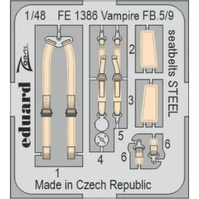   Eduard Accessories Vampire FB.5/9 seatbelts STEEL 1/48 AIRFIX - acél fotómaratott biztonsági övek
