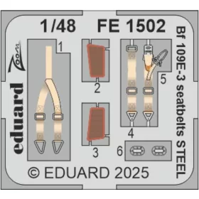   Eduard Accessories Bf 109E-3 seatbelts STEEL  HOBBY BOSS - acél fotómaratott biztonsági övek
