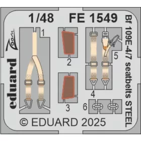   Eduard Accessories Bf 109E-4/7 seatbelts STEEL  TAMIYA - acél fotómaratott biztonsági övek