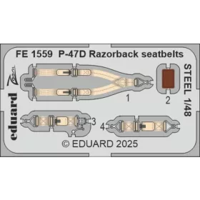   Eduard Accessories P-47D Razorback seatbelts STEEL for Miniart - acél fotómaratott biztonsági övek