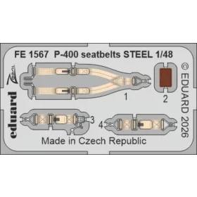  Eduard Accessories P-400 seatbelts STEEL for Arma Hobby - acél fotómaratott biztonsági övek