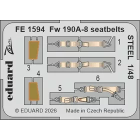   Eduard Accessories Fw 190A-8 seatbelts STEEL for Hobby Boss - acél fotómaratott biztonsági övek
