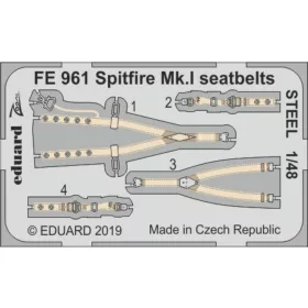   Eduard Accessories Spitfire Mk.I seatbelts STEEL f. Tamiya - acél fotómaratott biztonsági övek