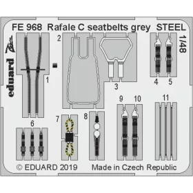   Eduard Accessories Rafale C seatbelts grey STEEL f.Revell - acél fotómaratott biztonsági övek