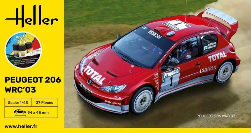 Heller Peugeot 206 WRC'03 1:43 Starter Kit versenyautó makett – Heller H56113