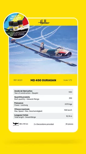 Heller MD 450 Ouragan 1:72 Starter Kit repülőgép makett – Heller H56201