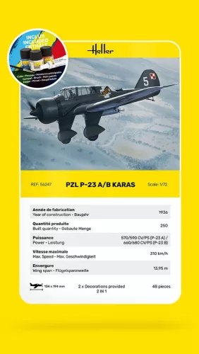 Heller PZL 23 Karas 1:72 Starter Kit repülőgép makett – Heller H56247