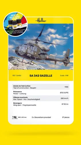 Heller SA 342 Gazelle 1:48 Starter Kit helikopter makett – Heller H56486
