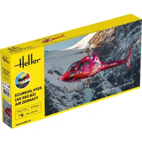 Heller Ecureuil H125 (AS 350 B3) Air Zermatt 1:48 Starter Kit helikopter makett – Heller H56490