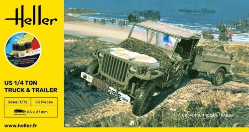Heller amerikai 1/4 tonnás terepjáró és utánfutó 1:72 Starter Kit makett – Heller H56997