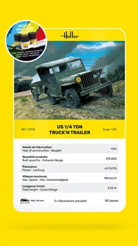 Heller amerikai 1/4 tonnás terepjáró és utánfutó 1:35 Starter Kit makett – Heller H57105