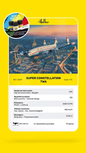 Heller Super Constellation TWA 1:72 Starter Kit repülőgép makett – Heller H58391