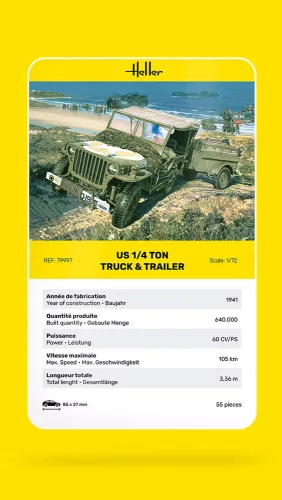 Heller amerikai 1/4 tonnás terepjáró és utánfutó 1:72 makett – Heller H79997