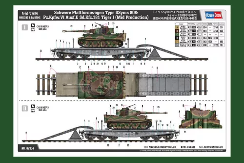 HobbyBoss német SSyms 80 vasúti platókocsi Tiger I harckocsival 1:72 vasúti makett