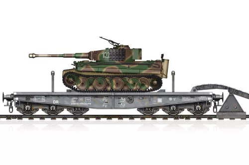 HobbyBoss német SSyms 80 vasúti platókocsi Tiger I harckocsival 1:72 vasúti makett