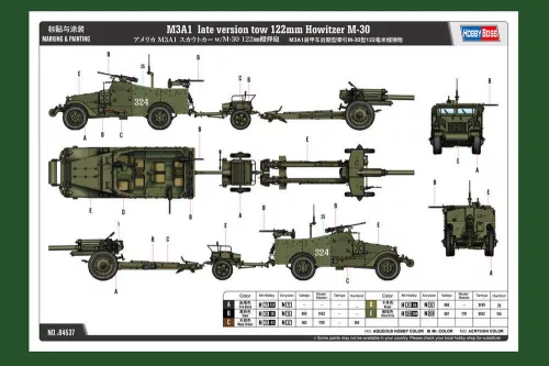HobbyBoss M3A1 késői változat tow 122 mm HowitzerM-30 1:35 katonai jármű makett
