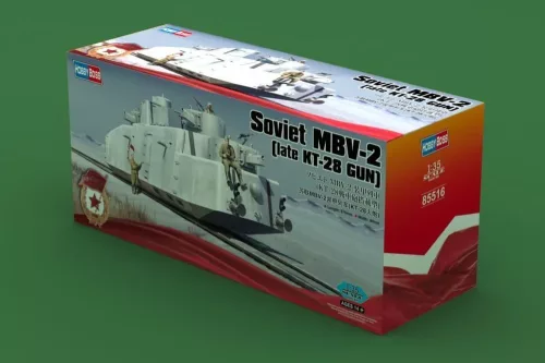 HobbyBoss szovjet MBV-2 páncélvonat késői KT-28 löveggel 1:35 vasúti makett