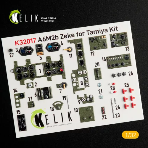 Kelik A6M2B Zeke - Interior 3D Decal for Tamiya kit - 3D belsőtér-részletező matricakészlet