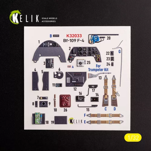 Kelik BF-109 F-4 - interior 3D decals for Trumpeter kit - 3D belsőtér-részletező matricakészlet
