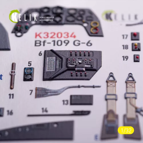 Kelik BF-109 G-6 - interior 3D decals for Trumpeter kit - 3D belsőtér-részletező matricakészlet