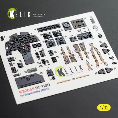Kelik Bf-110D - interior 3D decals for Dragon/Hobby 2000 kit - 3D belsőtér-részletező matricakészlet, Dragon/Hobby 2000 makettekhez