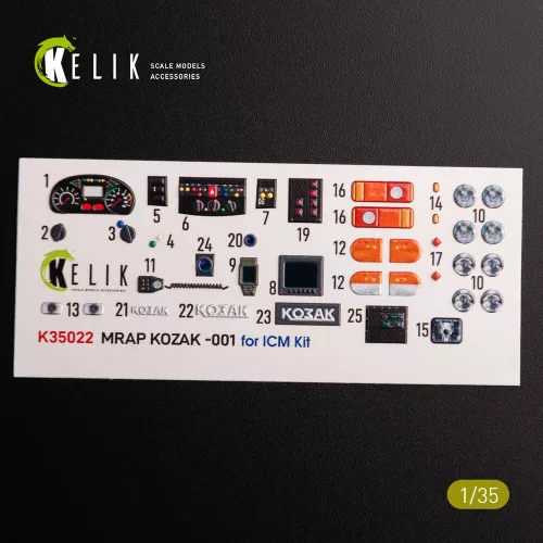 Kelik Kozak-001 Ukrainian MRAP 3D decals for ICM kit - Kozak-001 ukrán MRAP – 3D részletező matricakészlet