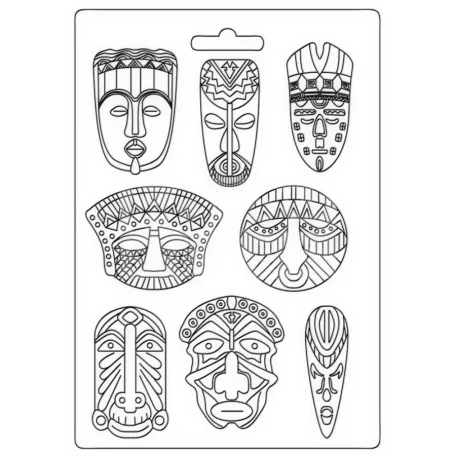 Stamperia - Lágy PVC öntőforma A4 - Szavanna törzsi maszk - 41507