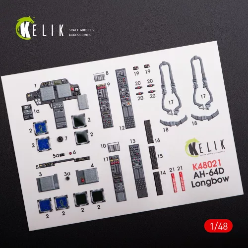 Kelik AH-64D Apache longbow interior 3D decals for Hasegawa kit - 3D belsőtér-részletező matricakészlet