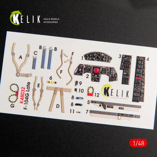 Kelik F-104G Starfighter late type interior 3D decals for Hasegawa kit - F-104G Starfighter késői type – 3D belsőtér-részletező matricakészlet