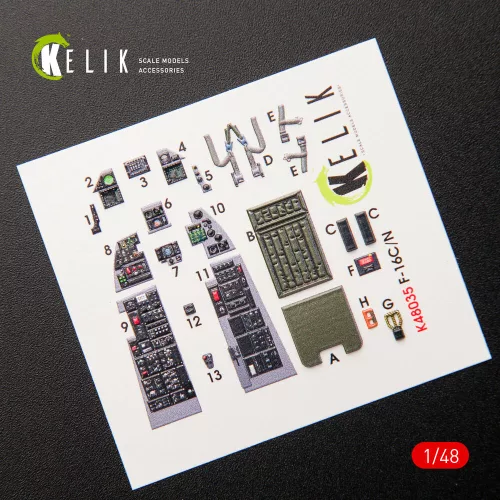 Kelik F-16C/N Fighting Falcon interior 3D decals for Tamiya kit - 3D belsőtér-részletező matricakészlet