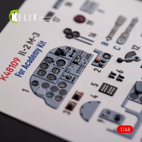 Kelik IL-2M3 - interior 3D decals for Academy/Accurate Miniatures kit - 3D belsőtér-részletező matricakészlet, Academy/Accurate Miniatures makettekhez