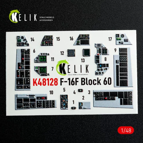 Kelik F-16F Block 60 - interior 3D decals for Hasegawa kit - 3D belsőtér-részletező matricakészlet