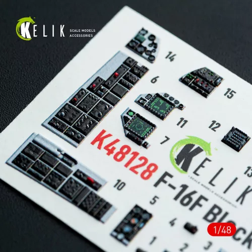 Kelik F-16F Block 60 - interior 3D decals for Hasegawa kit - 3D belsőtér-részletező matricakészlet