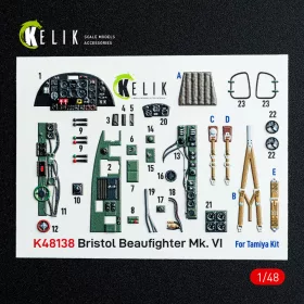   Kelik Bristol Beaufighter Mk.VI - interior 3D decals for Tamiya kit - 3D belsőtér-részletező matricakészlet