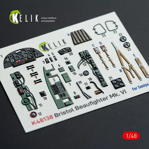 Kelik Bristol Beaufighter Mk.VI - interior 3D decals for Tamiya kit - 3D belsőtér-részletező matricakészlet