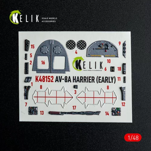 Kelik AV-8A HARRIER (Early) - interior 3D decals for Kinetic kit - 3D belsőtér-részletező matricakészlet