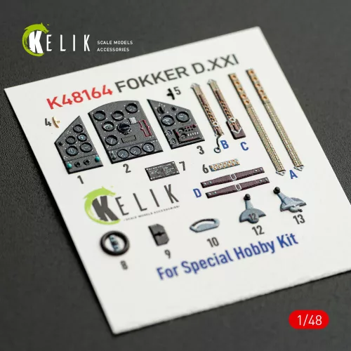 Kelik FOKKER D.XXI - interior 3D decals for Special Hobby kit - 3D belsőtér-részletező matricakészlet