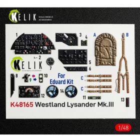   Kelik Westland Lysander Mk.III - interior 3D decals for Eduard kit - 3D belsőtér-részletező matricakészlet
