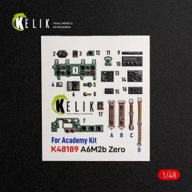   Kelik A6M2b Zero - interior 3D decals for Academy - 3D belsőtér-részletező matricakészlet