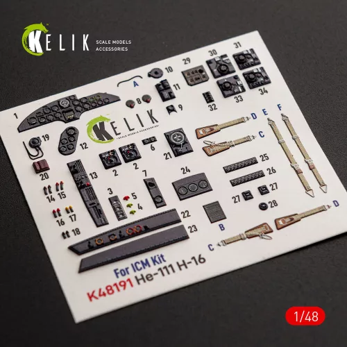 Kelik He-111 H-16 - interior 3D decals for ICM - 3D belsőtér-részletező matricakészlet