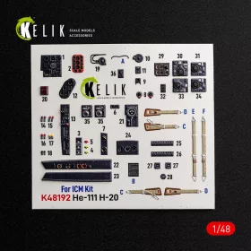   Kelik He-111 H-20 - interior 3D decals for ICM - 3D belsőtér-részletező matricakészlet
